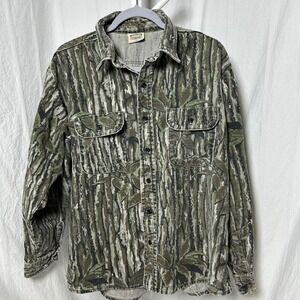 Men's XL Five Brother RealTree Camo Button‎ Up Flannel Shirt USA Vintage Hunting